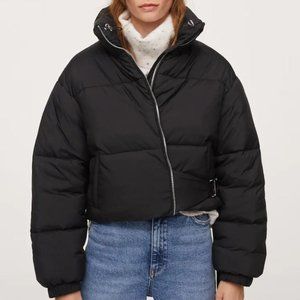 NWT PERNILLE X MANGO Cropped Puffer Jacket Black Quilted Padded Sz. Small